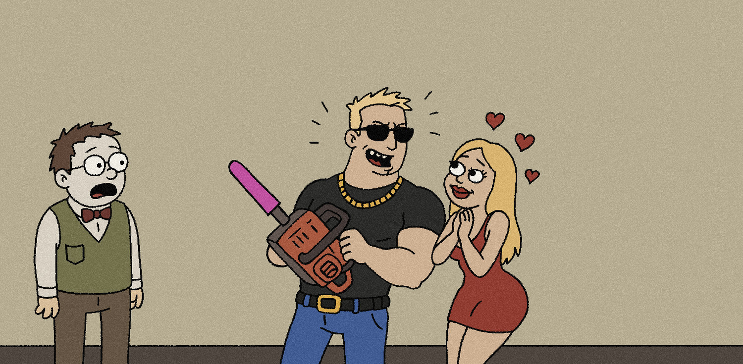 the cookold cast: the holder on the left, the chad and the wife on the right